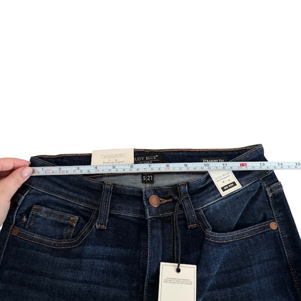 New w/ Tags Judy Blue Dark Wash Straight Fit Raw Hem Stretch Jeans Womens 5 / 27 - Picture 3 of 5